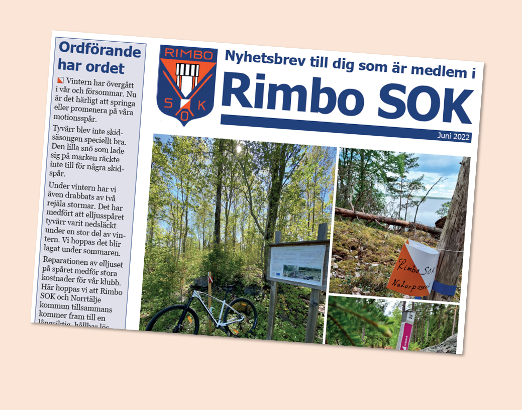 Förstasidan på Rimbo SOK:s nyhetsbrev